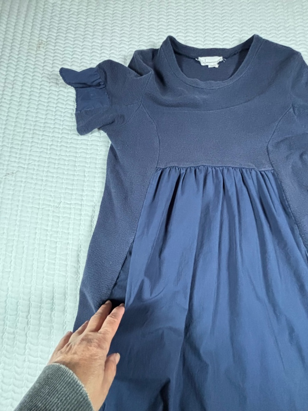 Anthropologie Navy Mixed Med Babydoll Mini Dress Ruffle Sleeve Textured Knit - Picture 8 of 8